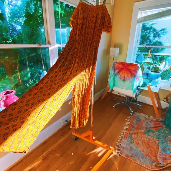 Mustard Yellow Bohemian Floral Jumpsuit Romper🐉 - Picture 3 of 7